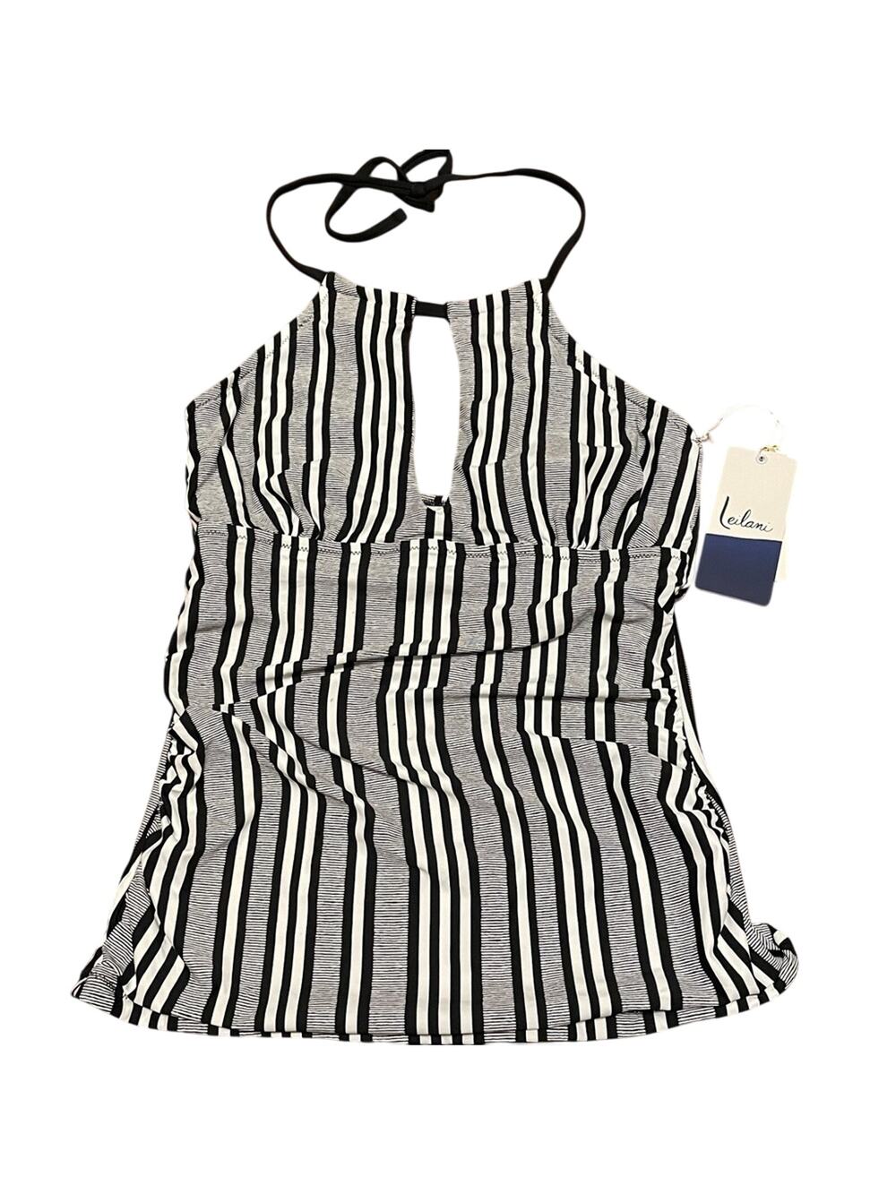 NWT Lelani‎ Black and White Striped Swim Top